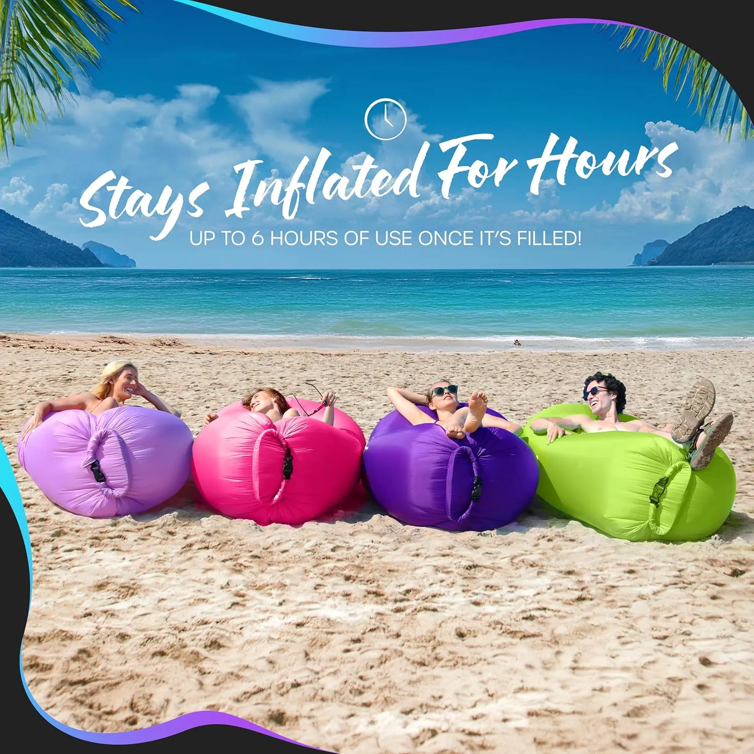 Nevlers Purple & Pink Air Chair Inflatable Lounger 2 Pack | 210T Polyester Blow Up Couch w/Accessories | 450 Lbs. Capacity Outdoor Inflatable Couch for Camping, Travel Beach Chair & Portable Hammock