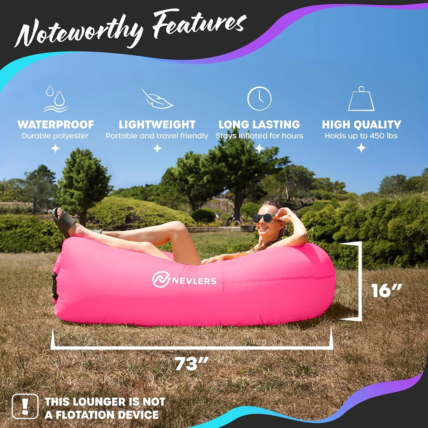 Nevlers Purple & Pink Air Chair Inflatable Lounger 2 Pack | 210T Polyester Blow Up Couch w/Accessories | 450 Lbs. Capacity Outdoor Inflatable Couch for Camping, Travel Beach Chair & Portable Hammock