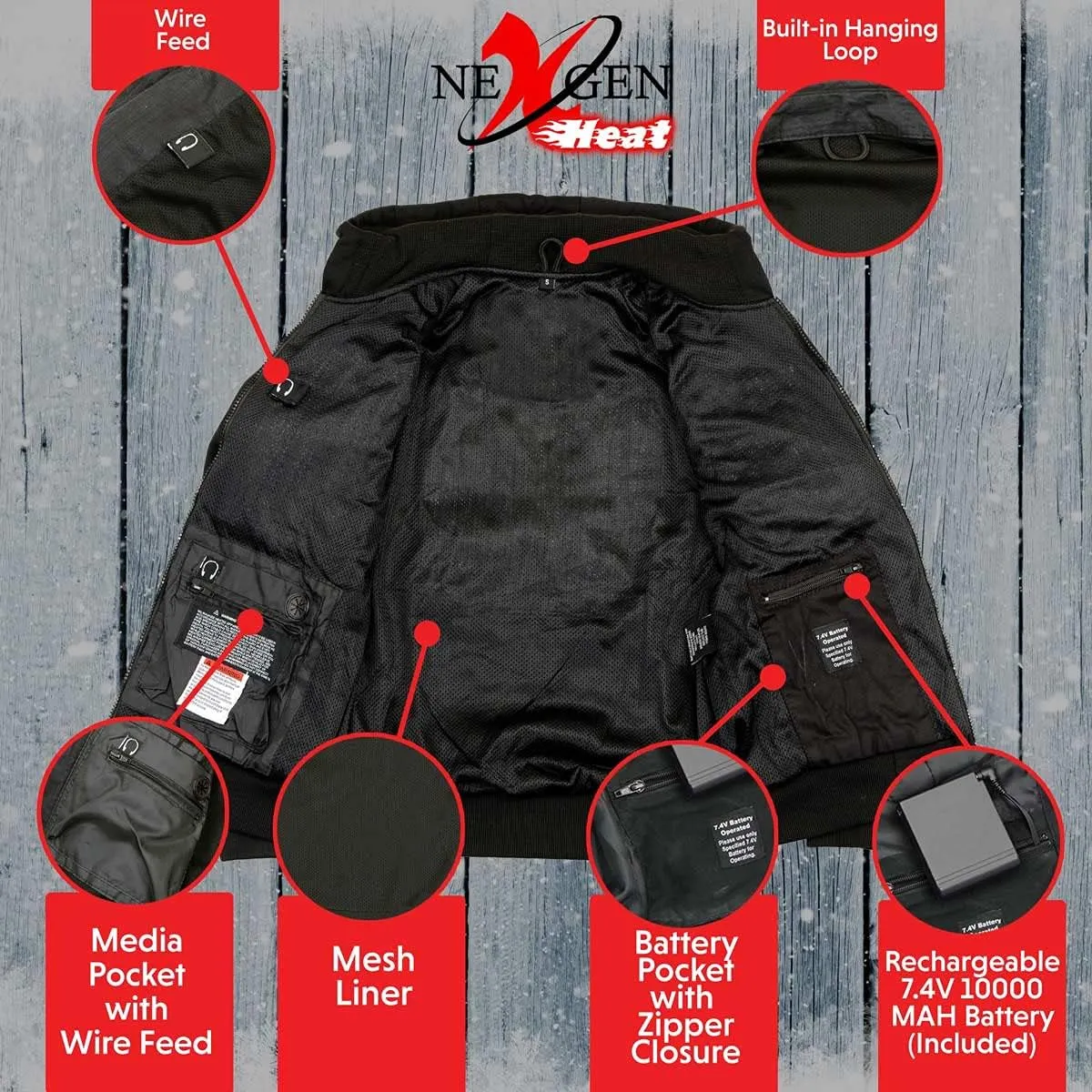 Nexgen Heat MPL2713SET Women Black 'Heated' Front Zipper Fiery Hoodie Jacket for Outdoor Activities w/Battery Pack