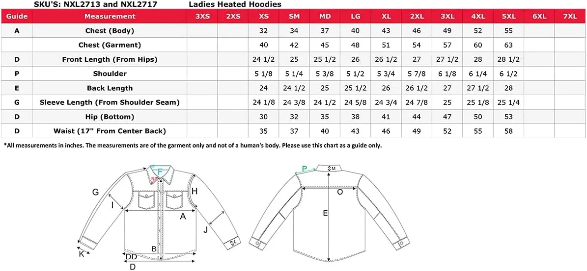 Nexgen Heat MPL2713SET Women Black 'Heated' Front Zipper Fiery Hoodie Jacket for Outdoor Activities w/Battery Pack