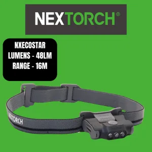 Nextorch H-Series EcoStar Headlight/Helmet Light, Multi-Function, 4 Modes, White/Red LED, Detachable from Strap