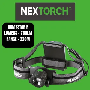 Nextorch H-Series MyStar R Rechargeable Headlight, 360 Focus-Adjustable Beam, 4 Modes, AA Battery Cartridge also Included