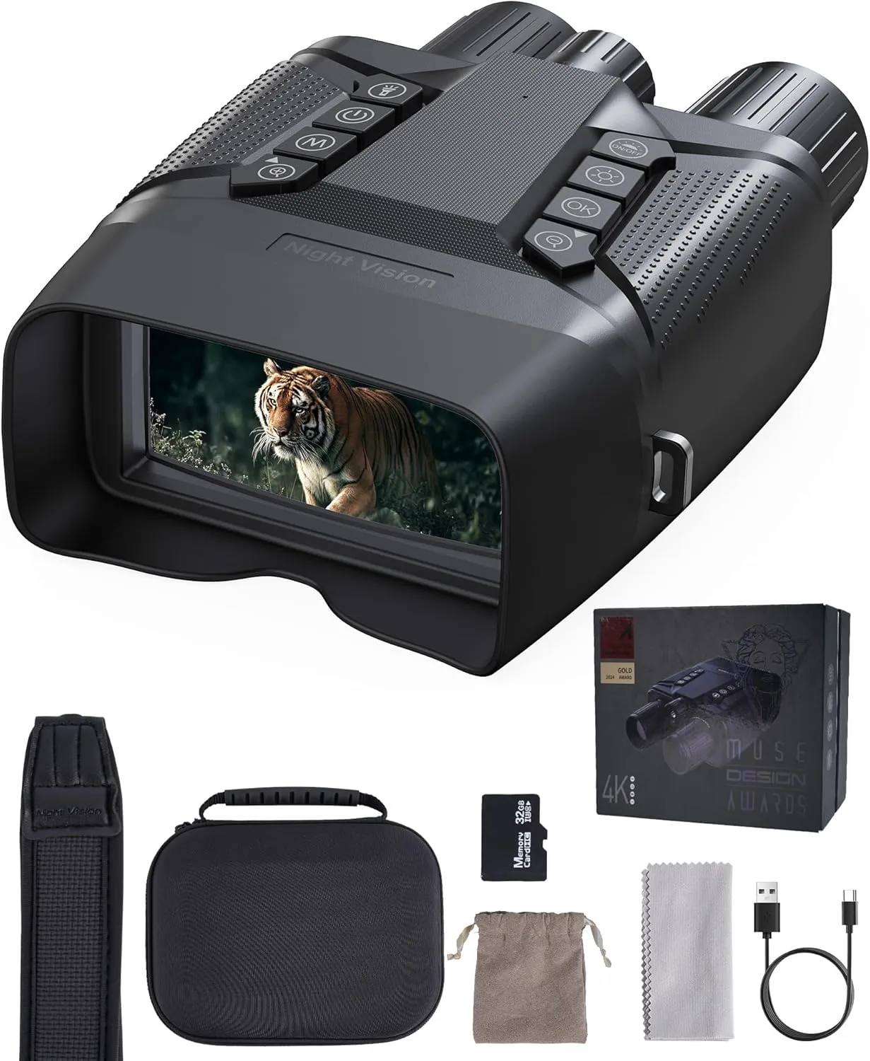 Night Vision Goggles - 4K Night Vision Binoculars with 3'' Screen, 850nm IR & Tactical Flashlight, 8X Digital Zoom, 5000mAh Rechargeable Battery, 32GB TF Card, for Hunting Camping Security (Black)