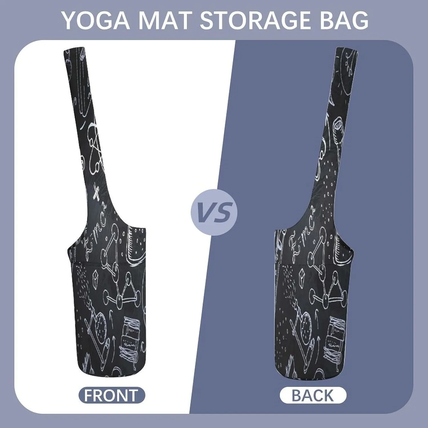 Nugier Yoga Mat Bag, Soft Canvas Storage Bag Fashion Mat Bag Pocket Shoulder Strap Clothes Dorm Organizer Print White Science Lab Objects Doodles on Chalkboard