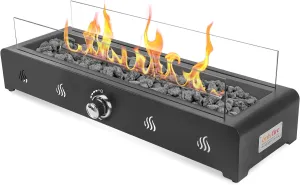 Onlyfire 28 Inch Tabletop Gas Fire Pit, Outdoor Propane Fire Pit Bottom Mounted with Glass Wind Guard and Lava Rock, Rectangular Smokeless Fire Table Indoor Outdoor Fireplace