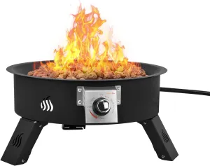Onlyfire Outdoor Propane Fire Pit - 19 Inch Portable Height Adjustable Gas Firebowl with 8.8 Lbs Lava Rocks - Smokeless Firepit for Camping Bonfire Picnic Backyard - 58,000 BTU Auto-Ignition