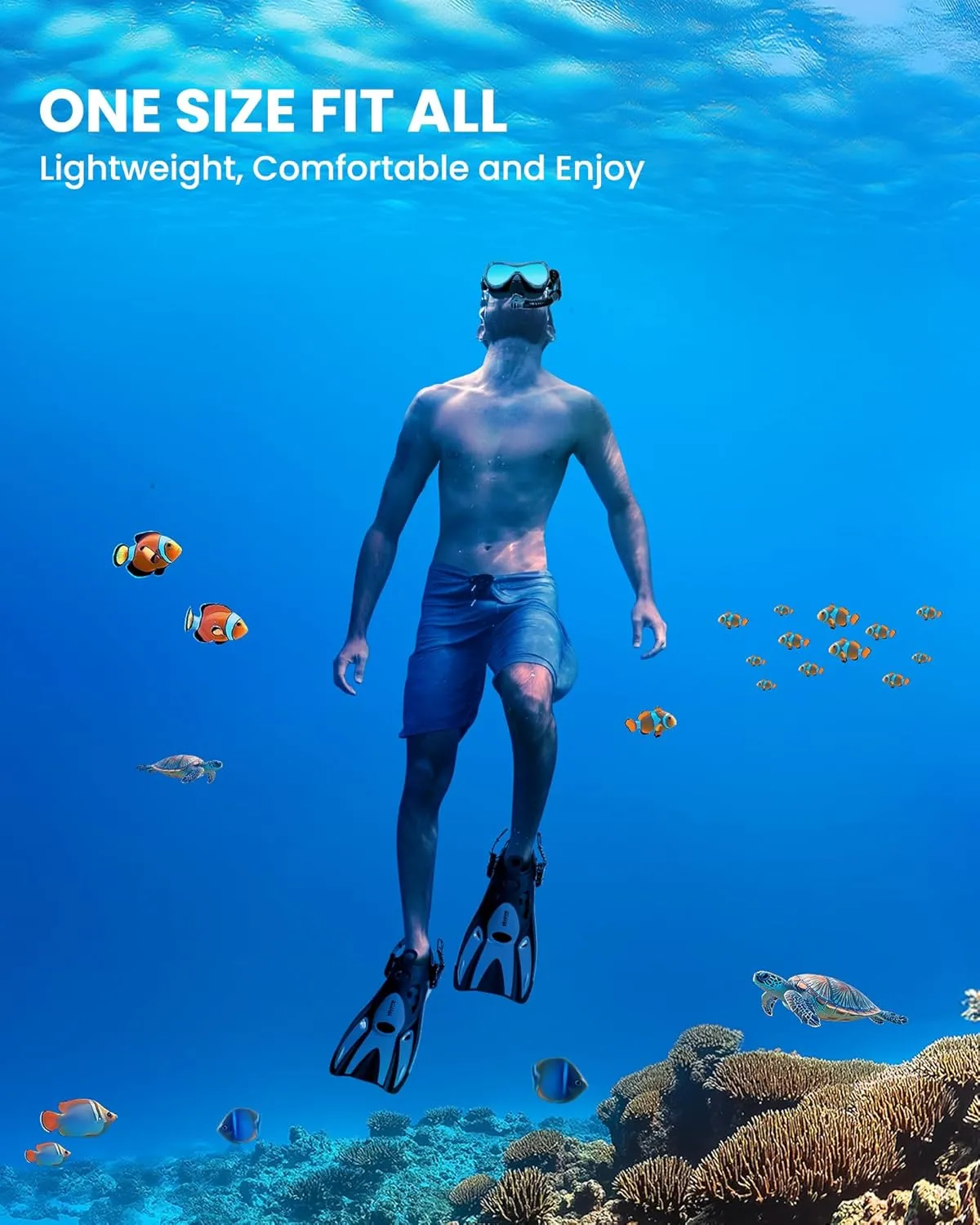 OutdoorMaster Mobula Snorkeling Gear for Adults,Mask Fins Snorkel Set with Panoramic View Anti-Fog, Dry Top Scuba Gear for Swimming Snorkeling Diving