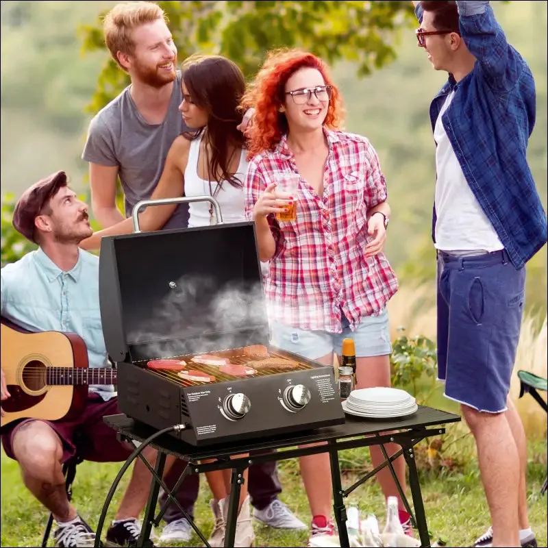 Outsunny 2 burner propane gas grill outdoor portable tabletop bbq with foldable legs, lid,