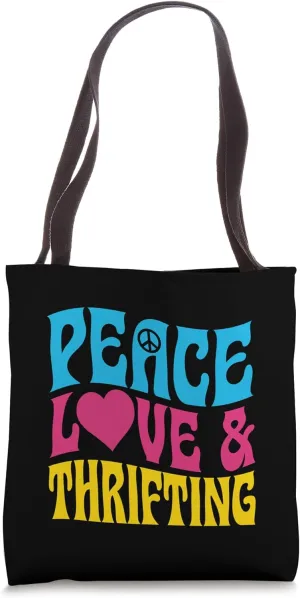 Peace Love And Thrifting Heart And Peace Symbol Tote Bag