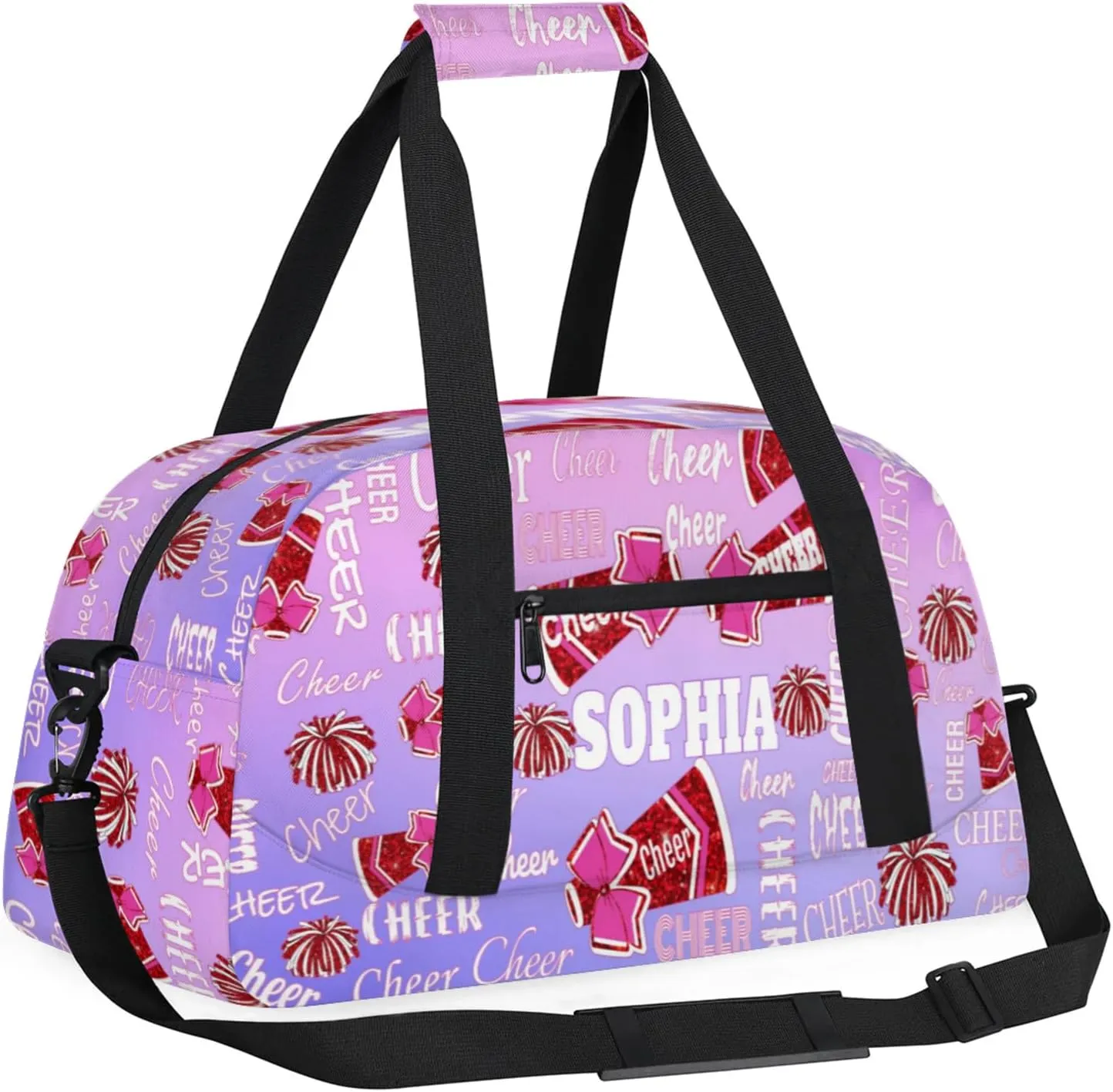 Personalized Dance Cheer Bag, Custom Cheerleading Gym Bag with Name Gradient Pink Light Purple Background Overnight Large Duffel Bag for Train Gymnastics Sports Bag