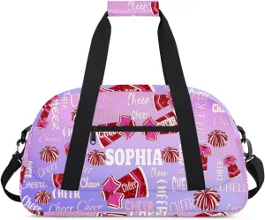Personalized Dance Cheer Bag, Custom Cheerleading Gym Bag with Name Gradient Pink Light Purple Background Overnight Large Duffel Bag for Train Gymnastics Sports Bag