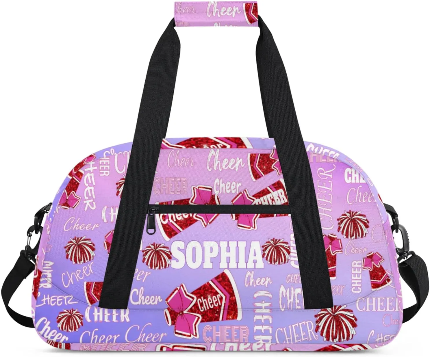 Personalized Dance Cheer Bag, Custom Cheerleading Gym Bag with Name Gradient Pink Light Purple Background Overnight Large Duffel Bag for Train Gymnastics Sports Bag