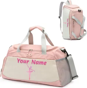Personalized Dance Yoga Bag for Women Girls, Custom Travel Duffle Bag with Name, Cheerleaders Bag - with Shoes Compartment and Wet Dry Pocket - Adjustable Strap - Tote Bag/Backpack Dual-purpose