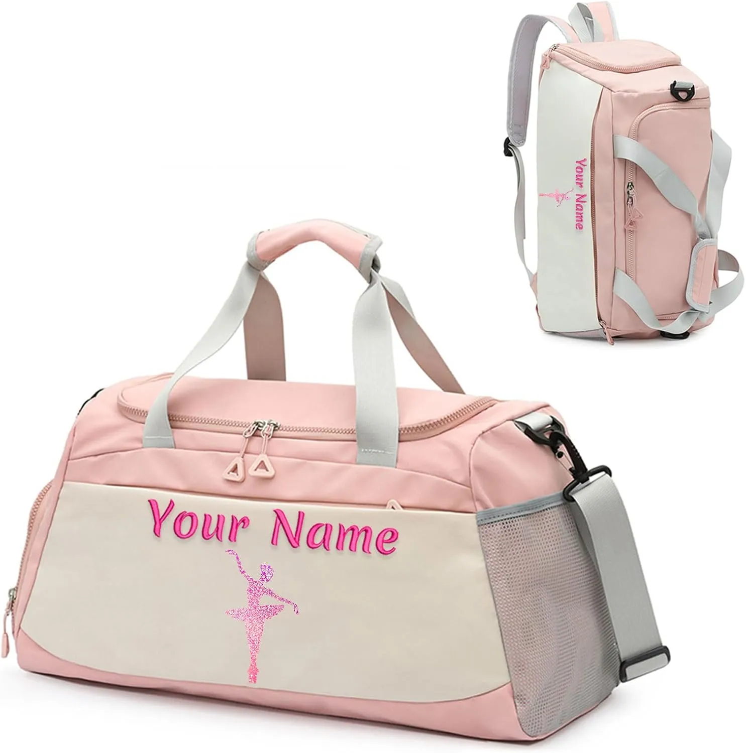 Personalized Dance Yoga Bag for Women Girls, Custom Travel Duffle Bag with Name, Cheerleaders Bag - with Shoes Compartment and Wet Dry Pocket - Adjustable Strap - Tote Bag/Backpack Dual-purpose