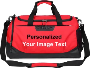 Personalized Duffle Bag with Photo Text Custom Sports Bag for Women Men (red)