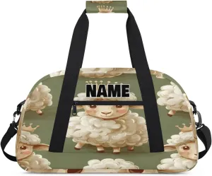 Personalized Gym Dance Bag with Name, Cute Sheep with Crown Custom Cheerleading Duffel Bag Travel Weekender Overnight Carry On Sleepover Bag
