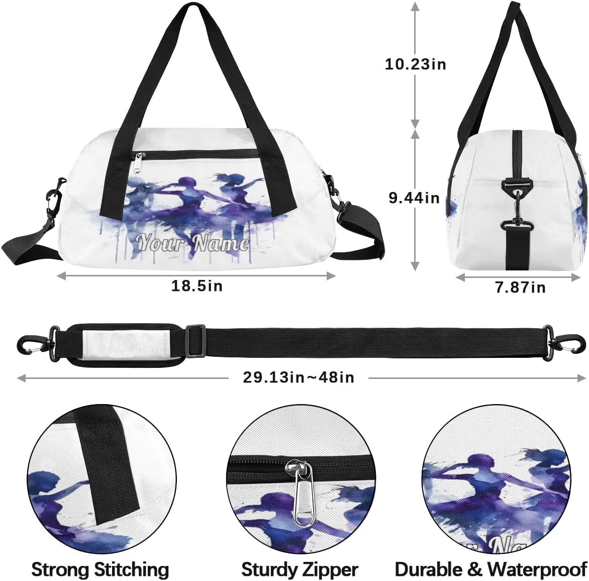 Personalized Kids Duffel Bag Ballet Dancer,Custom Sport Gym Bag for Boys Girls,WWeekender Overnight Bags Travel Duffel Bag,Customized Kids Gift