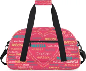Personalized Kids Sports Duffel Bag with Name Custom Gym Dance Bag for Boys Girls Waterproof Weekender Overnight Bag for Travel Cheerleading Gymnastics Heart Pink Yellow Green
