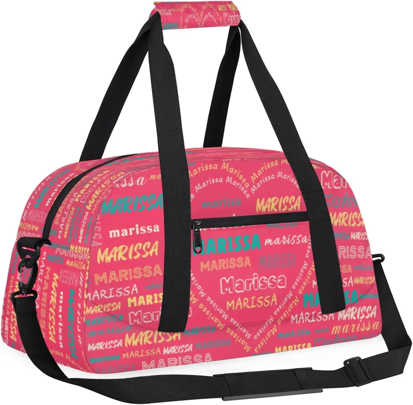 Personalized Kids Sports Duffel Bag with Name Custom Gym Dance Bag for Boys Girls Waterproof Weekender Overnight Bag for Travel Cheerleading Gymnastics Heart Pink Yellow Green