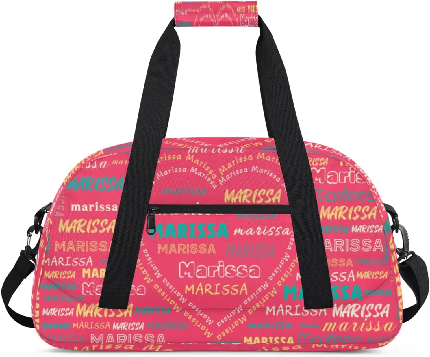 Personalized Kids Sports Duffel Bag with Name Custom Gym Dance Bag for Boys Girls Waterproof Weekender Overnight Bag for Travel Cheerleading Gymnastics Heart Pink Yellow Green