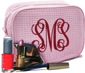 Personalized Makeup Bag - Bridesmaid Make Up Cosmetic Case - Monogrammed and Embroidered (Pink)
