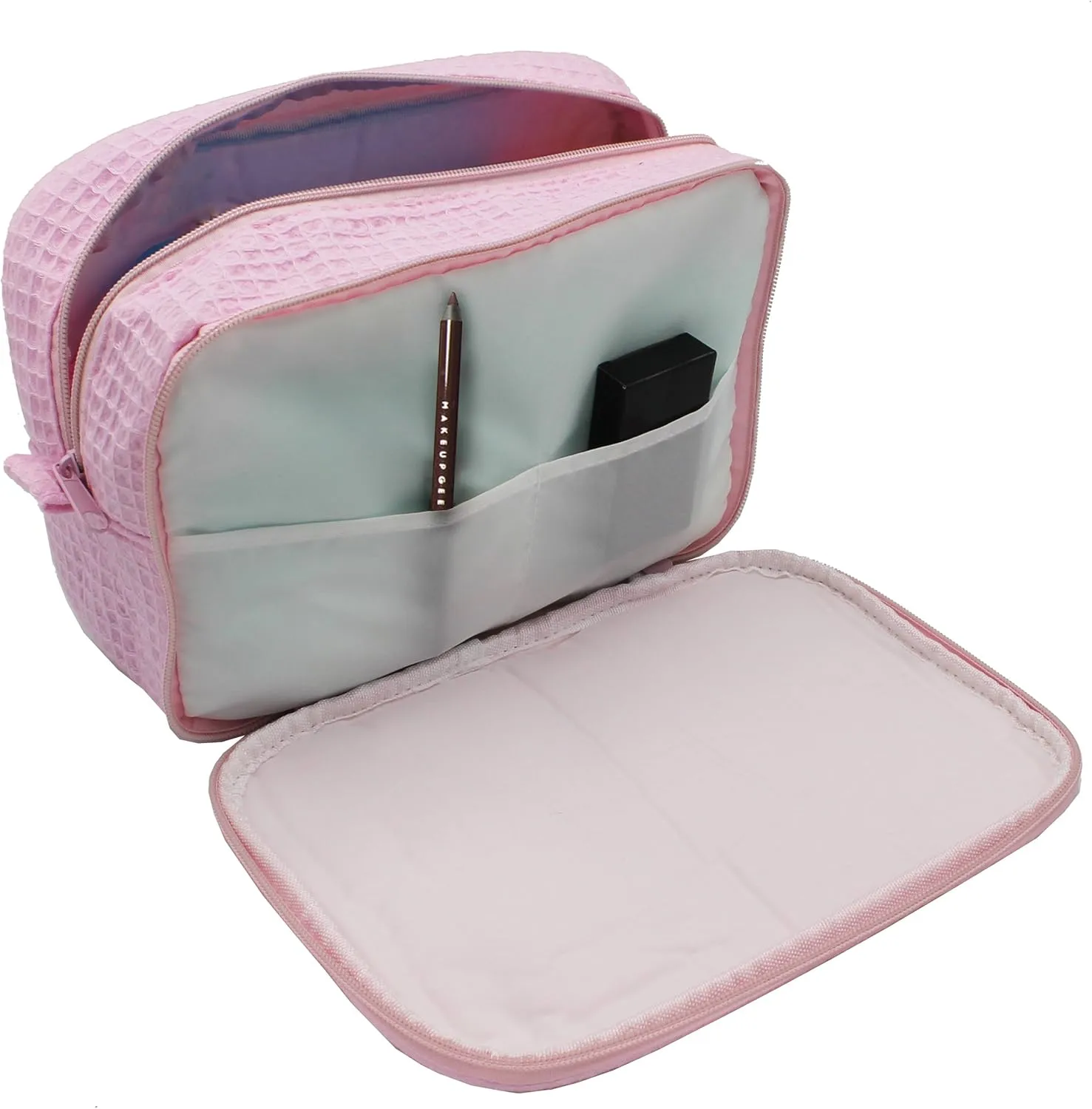 Personalized Makeup Bag - Bridesmaid Make Up Cosmetic Case - Monogrammed and Embroidered (Pink)