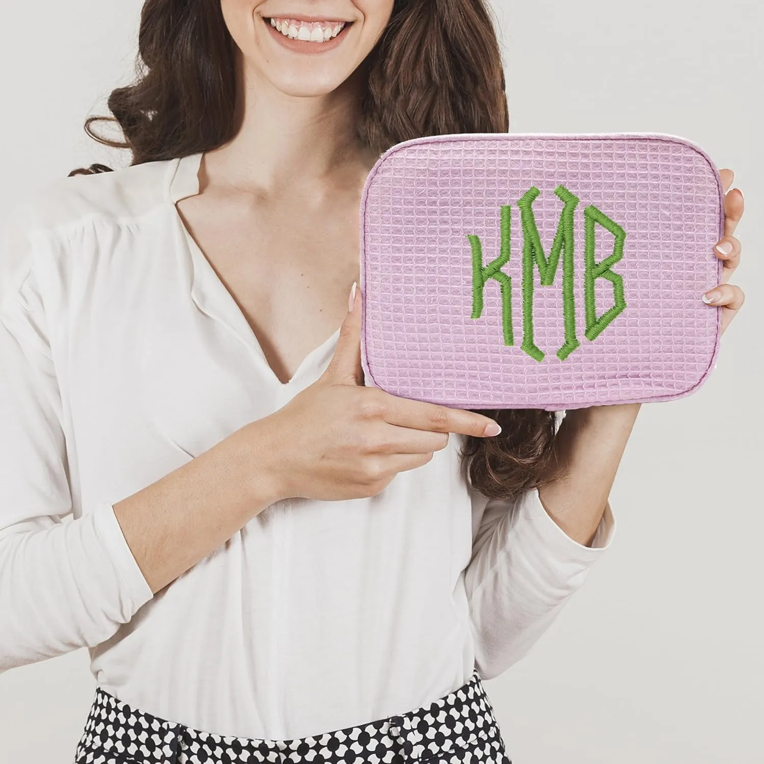 Personalized Makeup Bag - Bridesmaid Make Up Cosmetic Case - Monogrammed and Embroidered (Pink)
