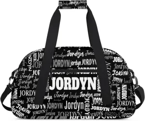 Personalized Name Sports Bag Solid Black, Custom Large Sport Ball Martial Arts Duffel Dance Gym Bag Weekender Bag Sleep Over Travel Duffel Bag