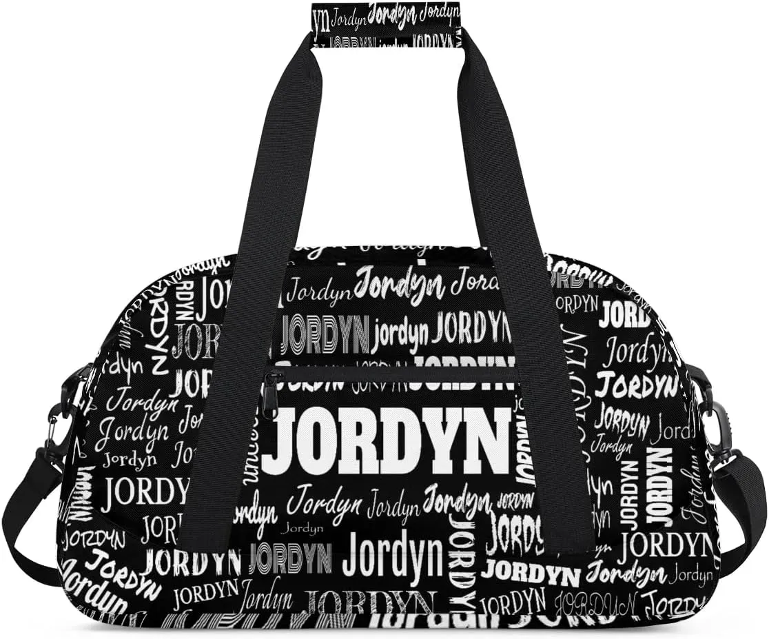 Personalized Name Sports Bag Solid Black, Custom Large Sport Ball Martial Arts Duffel Dance Gym Bag Weekender Bag Sleep Over Travel Duffel Bag