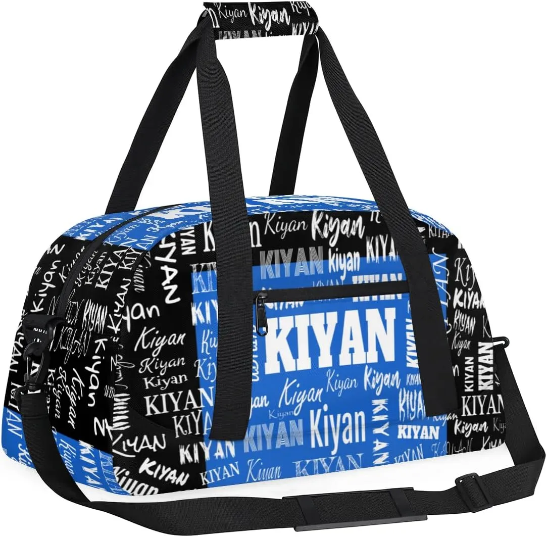 Personalized Sports Soccer Karate Gym Bag, Custom Sport Football Gear Bag Large Compartment Cheerleaders Dance Bag Weekender Bags Cheerleading Travel Bag, Royal Blue with Black Color
