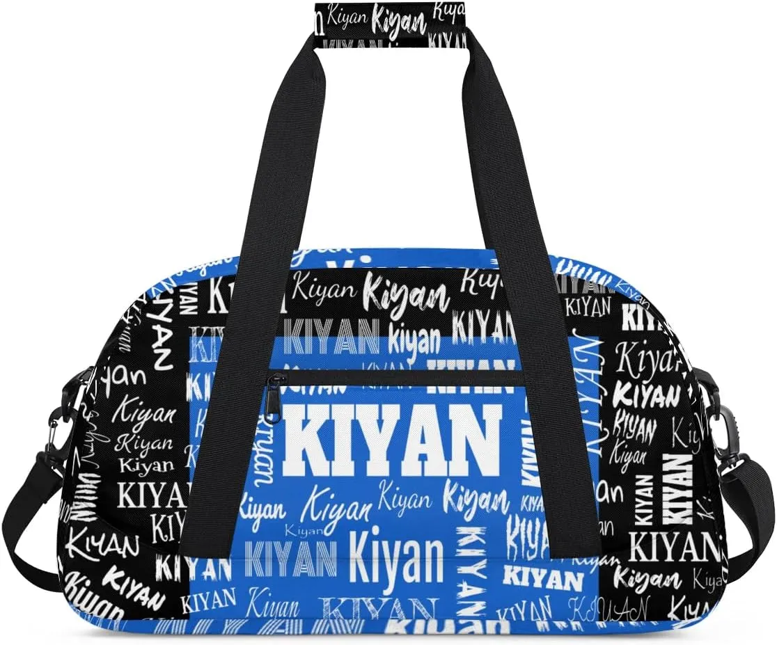 Personalized Sports Soccer Karate Gym Bag, Custom Sport Football Gear Bag Large Compartment Cheerleaders Dance Bag Weekender Bags Cheerleading Travel Bag, Royal Blue with Black Color