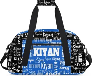Personalized Sports Soccer Karate Gym Bag, Custom Sport Football Gear Bag Large Compartment Cheerleaders Dance Bag Weekender Bags Cheerleading Travel Bag, Royal Blue with Black Color