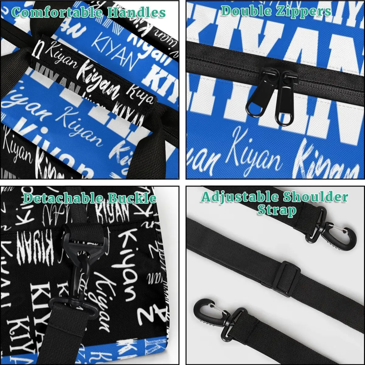 Personalized Sports Soccer Karate Gym Bag, Custom Sport Football Gear Bag Large Compartment Cheerleaders Dance Bag Weekender Bags Cheerleading Travel Bag, Royal Blue with Black Color