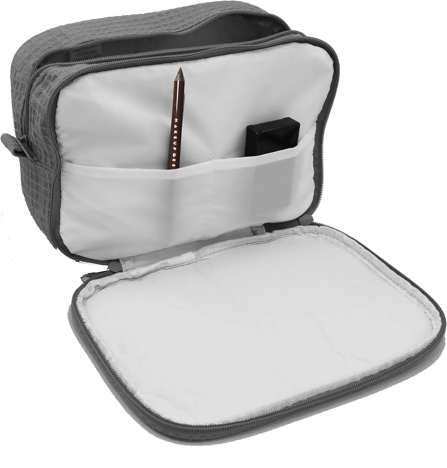 Personalized Waffle Makeup Bag - Monogrammed Cosmetic Make Up Travel Train Case - Custom Embroidered (Grey)