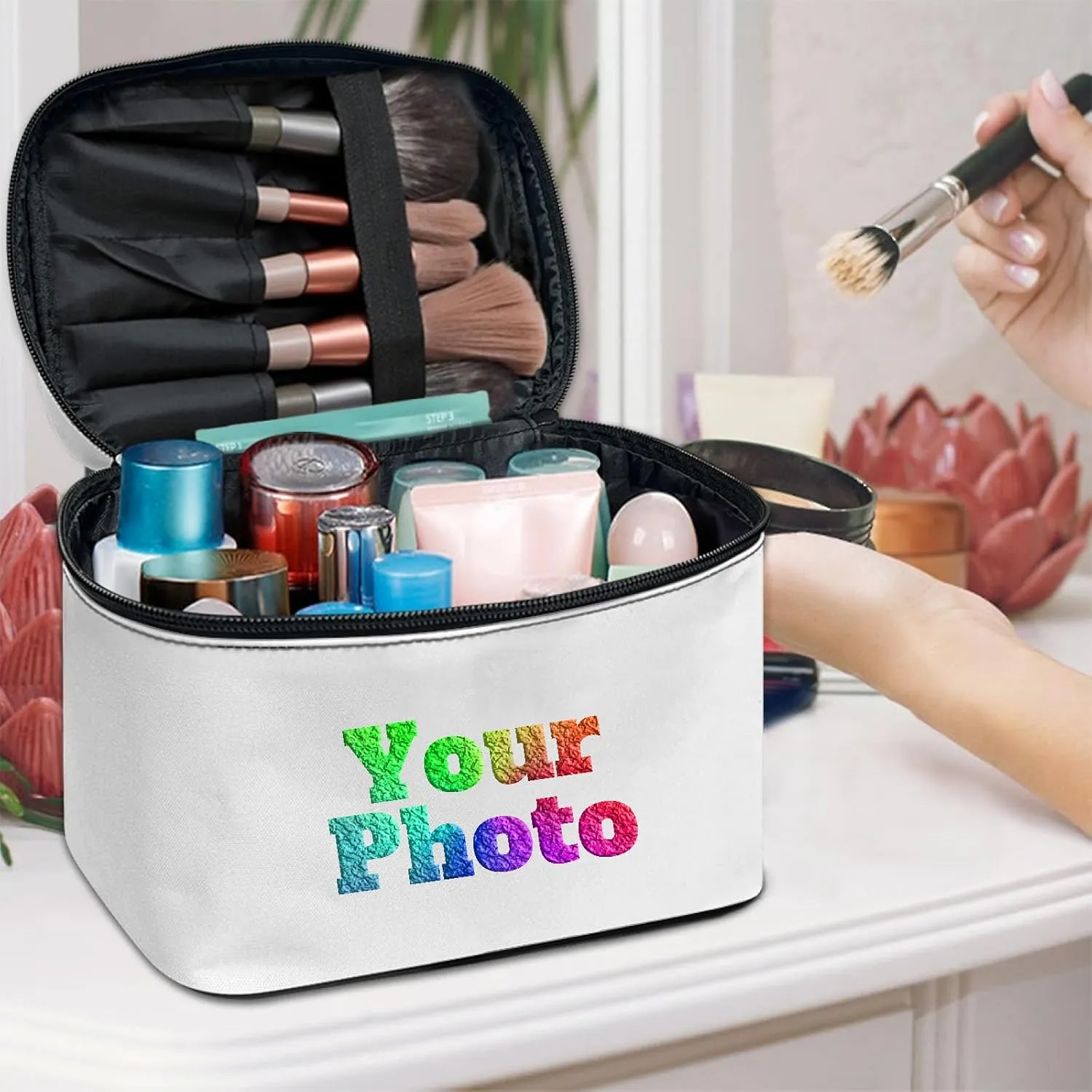 Personalized Your Photo Make Up Bag Casual Cosmetic Storage Bag Portable Toiletry Bag Zipper Make Up Case Organizer for Women