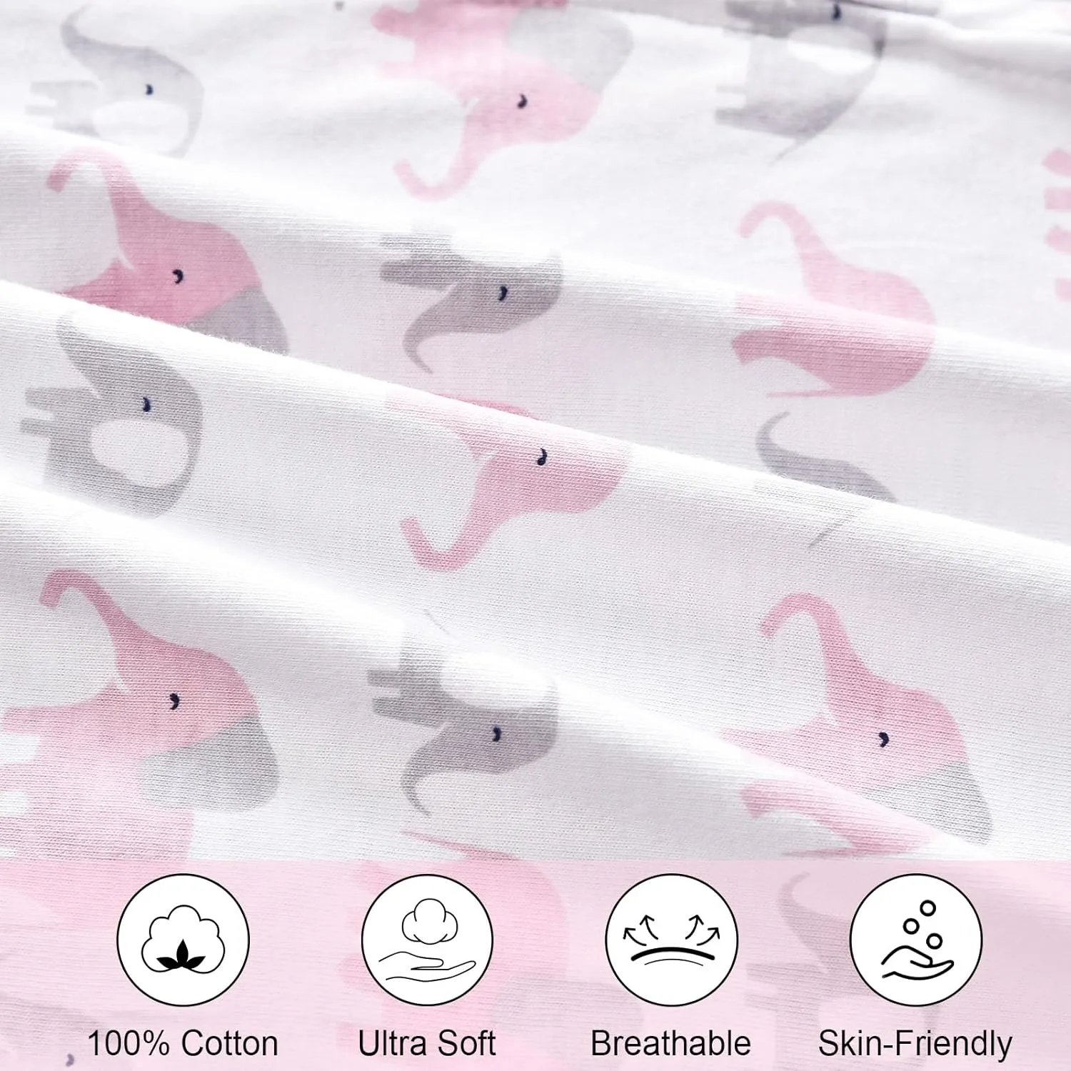 PHF 100% Cotton Baby Sleep Sack, 18-24 Months Baby Wearable Blanket, 2-Way Zipper Toddler Sleeping Sack for Baby Boys Girls, 2 Pack Comfy X-Large Size Sleeveless Sleeping Bags, Rainbow & Pink Elephant
