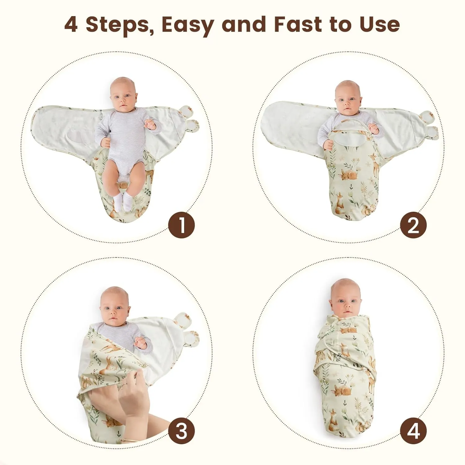 PHF 100% Cotton Baby Swaddle Sleep Sacks for Newborn, 3 Pack Soft Breathable Baby Swaddle Sack 0-3 Months for Boys Girls, Easy Adjustable, Blanket Wrap, Newborn Essentials (Woodland)