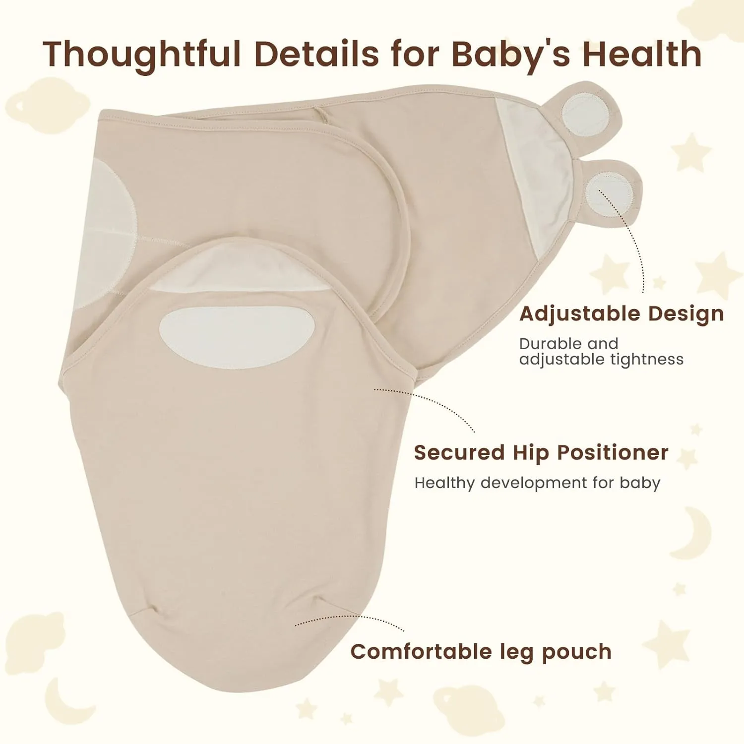 PHF 100% Cotton Baby Swaddle Sleep Sacks for Newborn, 3 Pack Soft Breathable Baby Swaddle Sack 0-3 Months for Boys Girls, Easy Adjustable, Blanket Wrap, Newborn Essentials (Woodland)