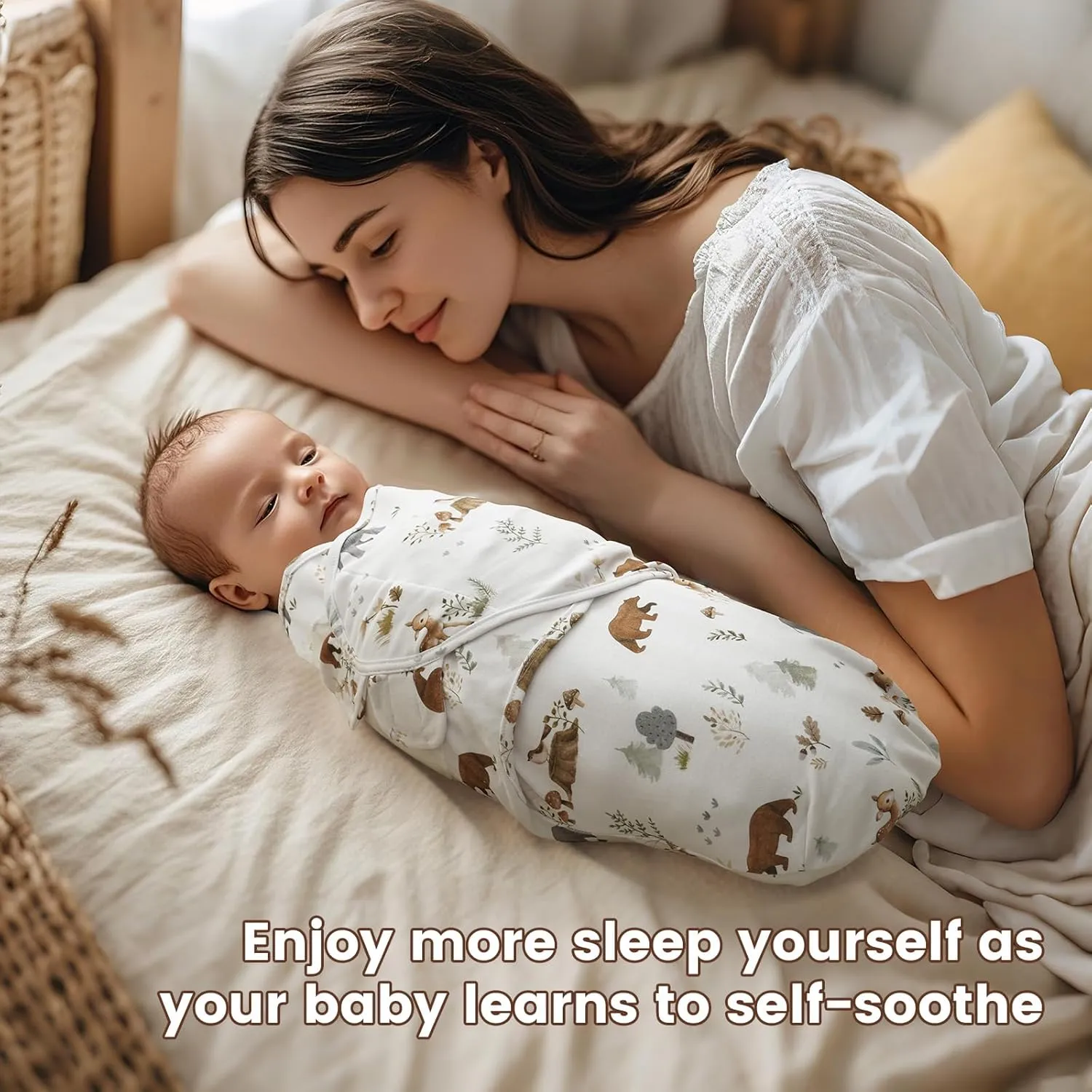 PHF 100% Cotton Baby Swaddle Sleep Sacks for Newborn, 3 Pack Soft Breathable Baby Swaddle Sack 0-3 Months for Boys Girls, Easy Adjustable, Blanket Wrap, Newborn Essentials (Woodland)