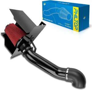 PHILTOP 3.75" Cold Air Intake Kit System   Heat Shield Compatible with Hummer H2 2003 2004 2005 2006 2007 2008 2009, High Performance, Red