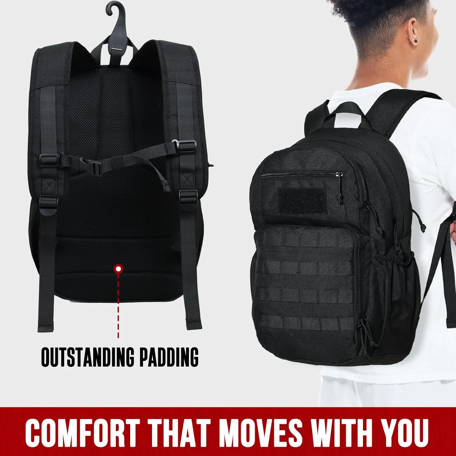 Pickleball Bag, Tactical Pickleball Backpack for Women and Men, 25L Molle Pickle Ball Equipment Bag with Fence Hook Fits 5 Pickle Ball Paddles & Pickleballs Accessories, Bags Only