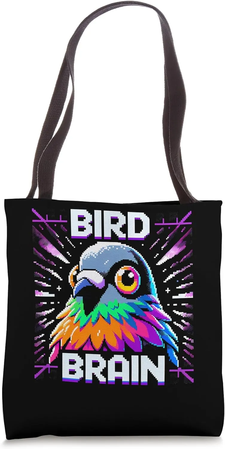 Pigeon Bird Brain 1980s Men's Retro Pixel Art Birdwatchers Tote Bag