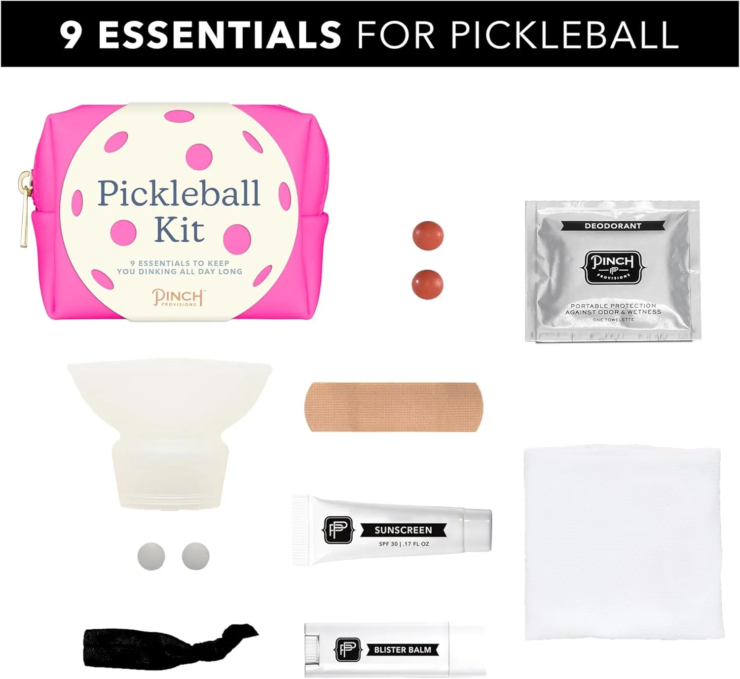 Pinch Provisions Pickleball Kit, 9 Must-Have Emergency Essentials for Pickleball, Includes Ball Retriever & Cooling Bands, Perfect for Pickleball Players, Father's Day, Mother's Day or Gym Bags