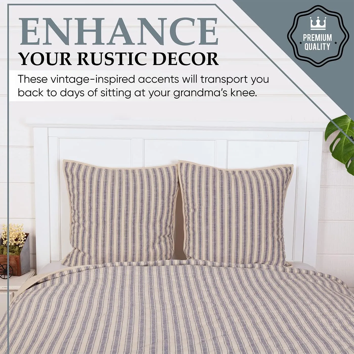 Piper Classics Market Place Blue Ticking Stripe Standard King Quilt