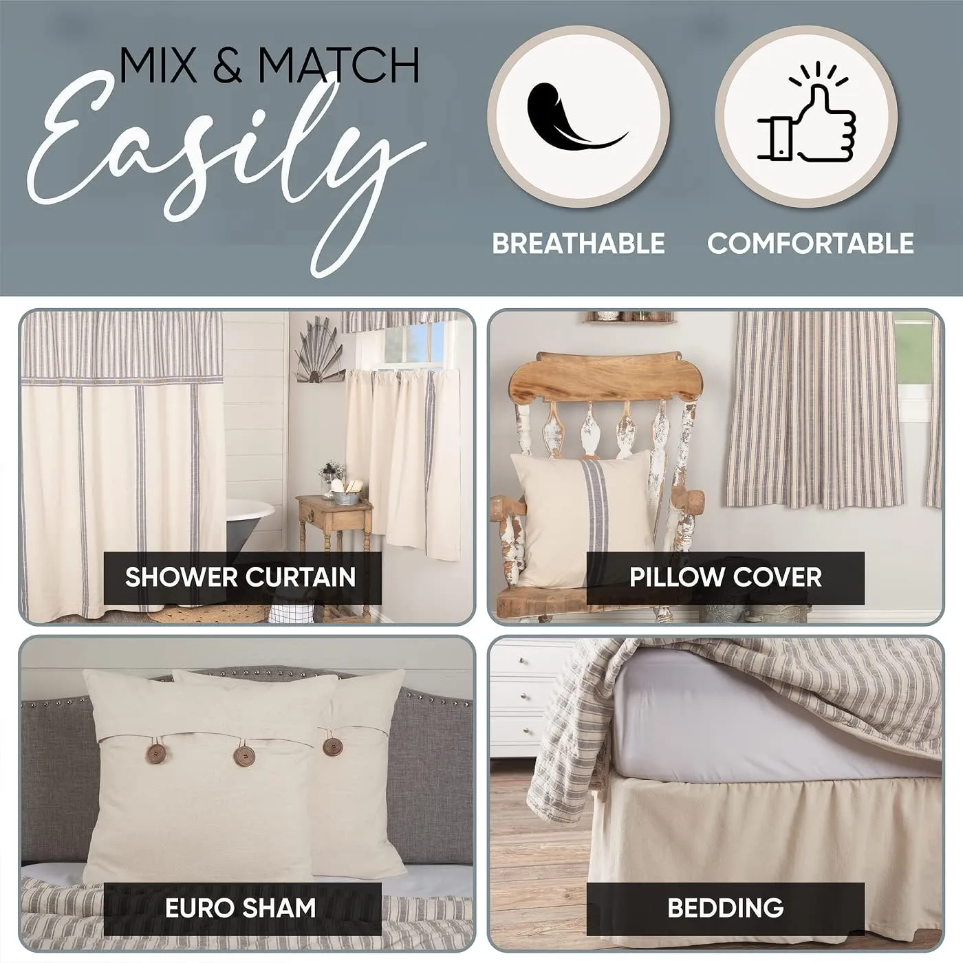 Piper Classics Market Place Blue Ticking Stripe Standard King Quilt
