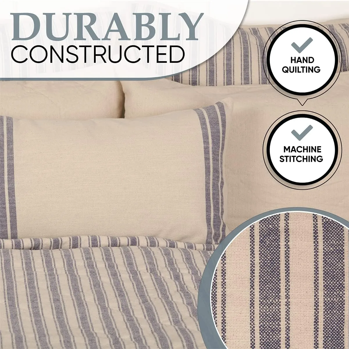 Piper Classics Market Place Blue Ticking Stripe Standard King Quilt