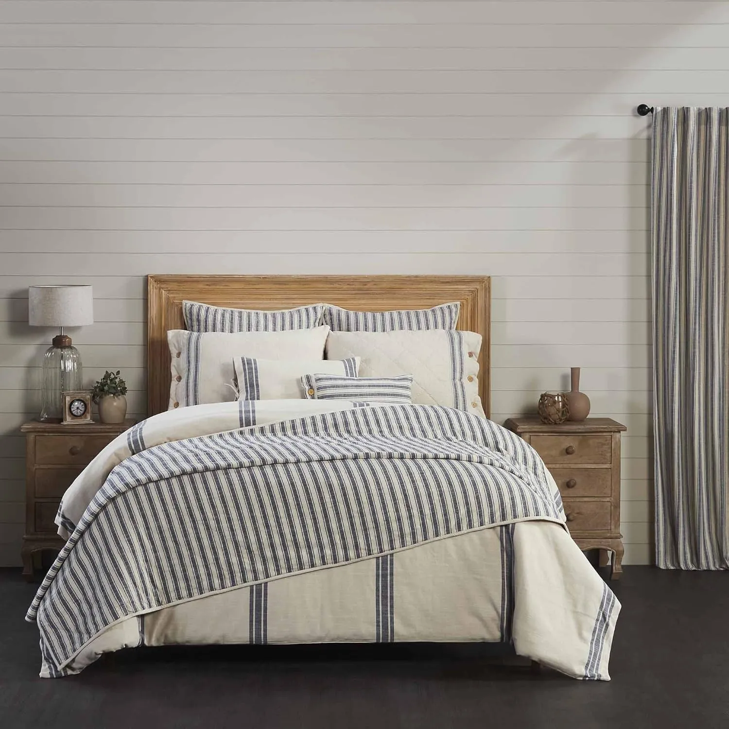 Piper Classics Market Place Blue Ticking Stripe Standard King Quilt