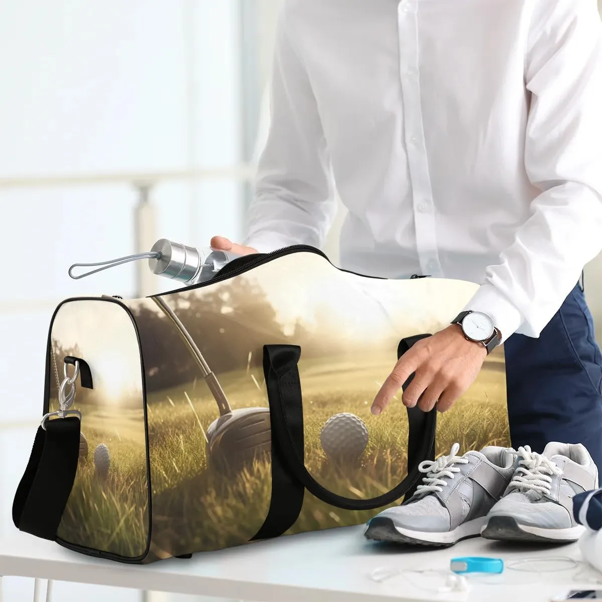 Play Golf Travel Duffel Bag for Women Men Waterproof Foldable Overnight Weekender Bag Large Capacity Sports Gym Bag