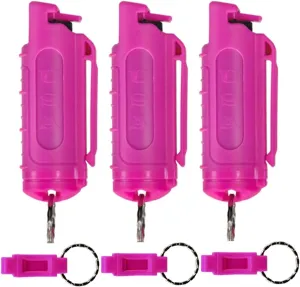 Police Magnum Keychain Pepper Spray Self Defense Belt Clip Holder - 3 Pack Tactical Maximum Strength OC with Dye - Small Safety Key Chains for Women & Men - Made in The USA