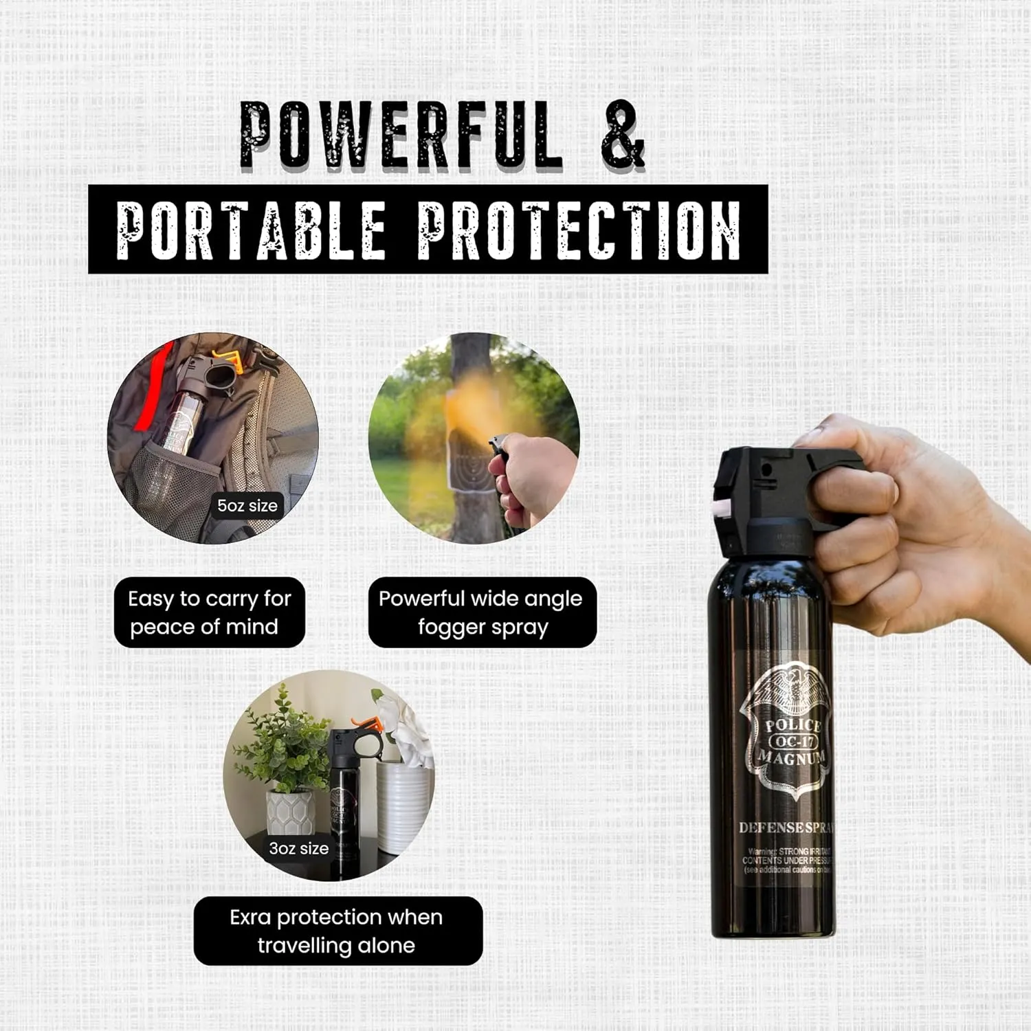 Police Magnum Large Pepper Spray Fogger Self Defense - Tactical Maximum Strength Security & Protection - Black Portable Fire Master Canister - Made in The USA -